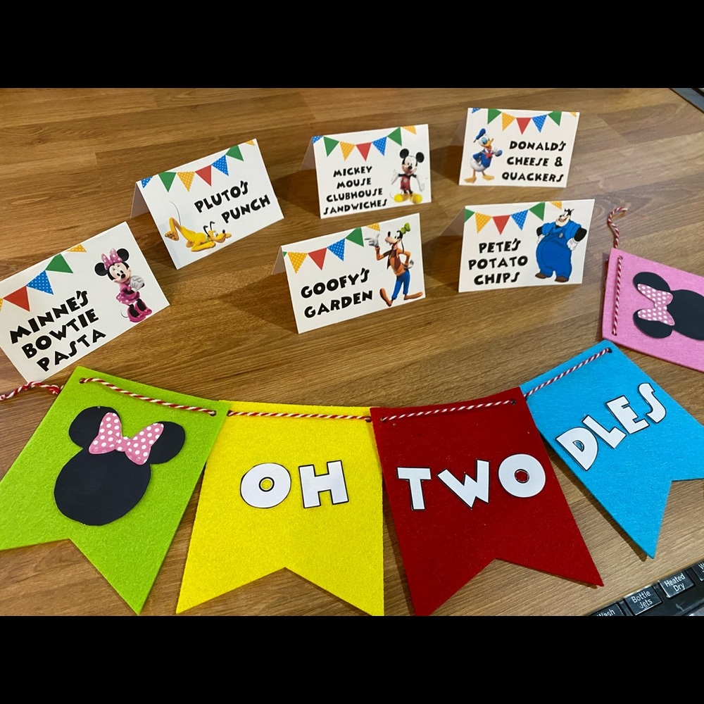 Oh Two-Dles Banner + Mickey Mouse Clubhouse Cards